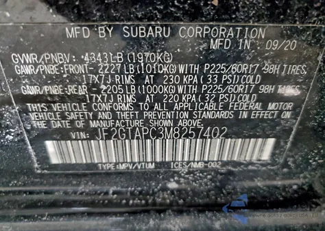 2021 Subaru Crosstrek Premium из США, поврежденный, VIN JF2GTAPC3M8257402